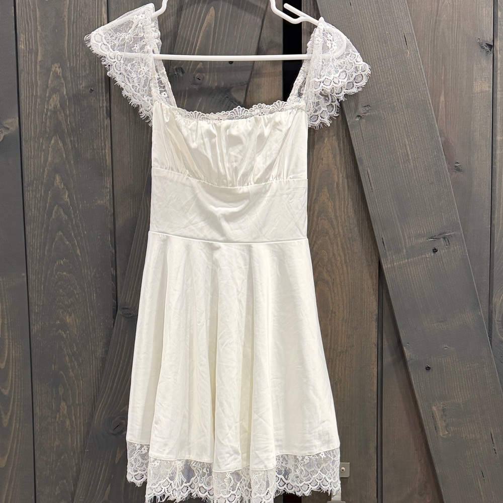 Elegant White Ivory Mini Lace Dress